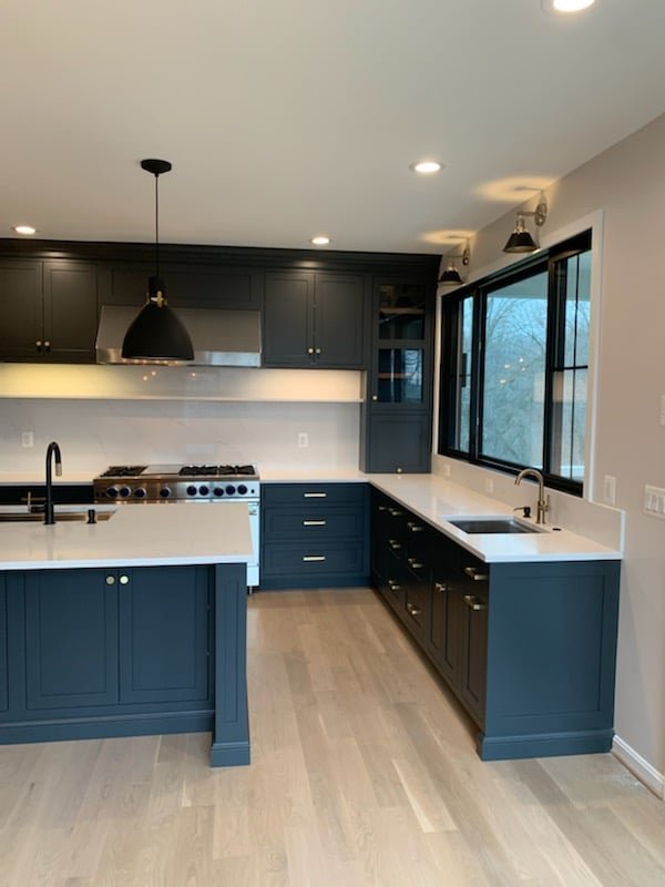 Completed kitchen using Amish semi-custom cabinets with island