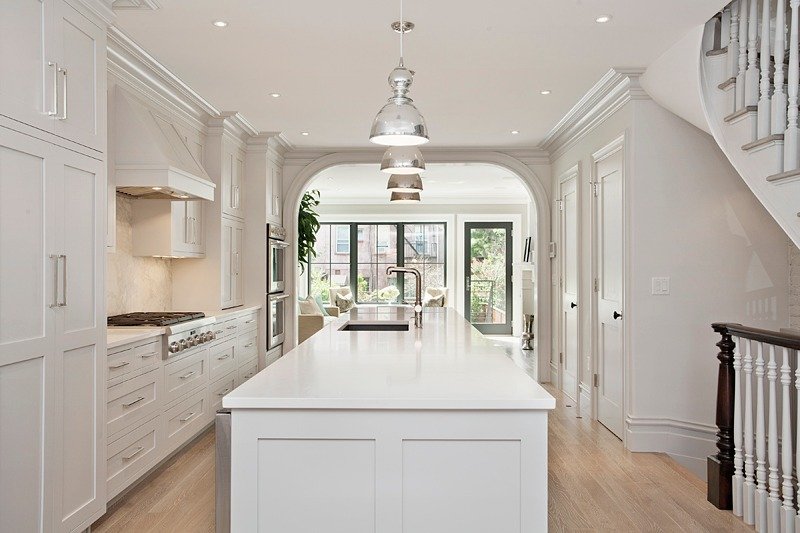 Large custom kitchen island with furniture details, Amish-built in PA
