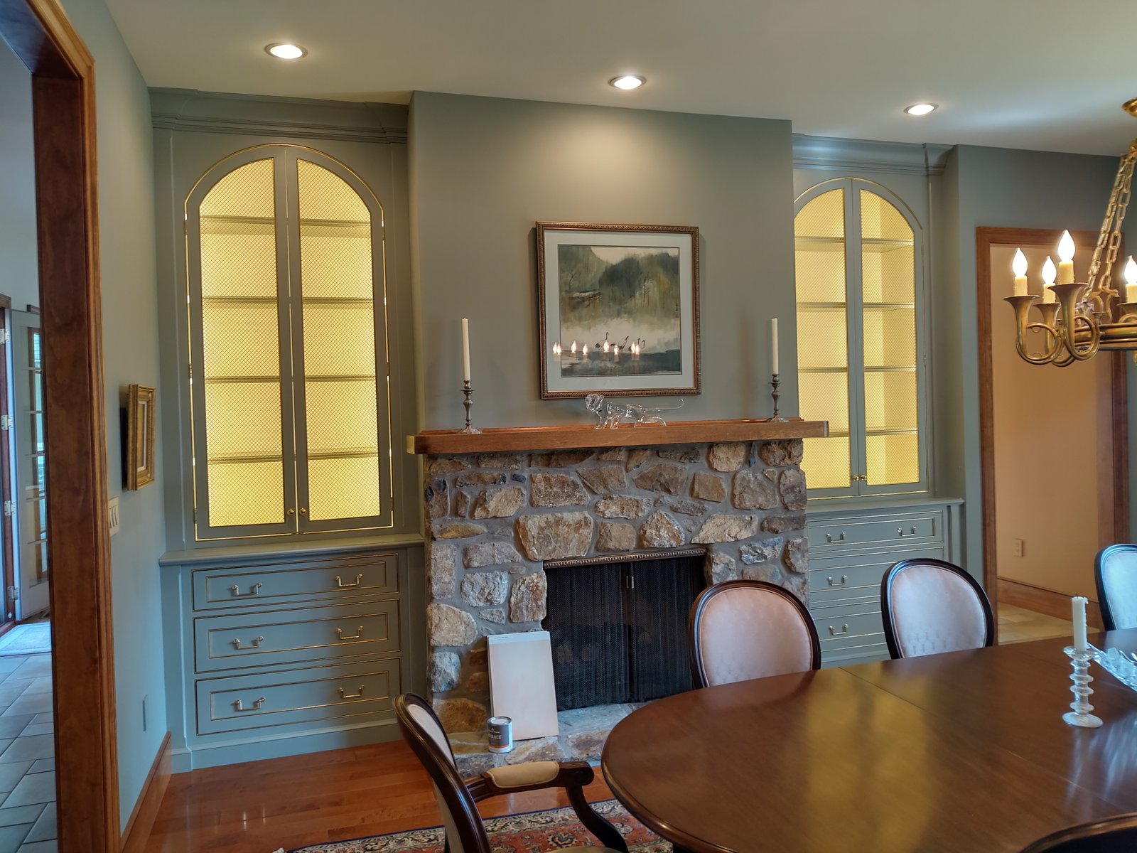 Two tone custom kitchen with natural wood and painted cabinets in Pennsylvania