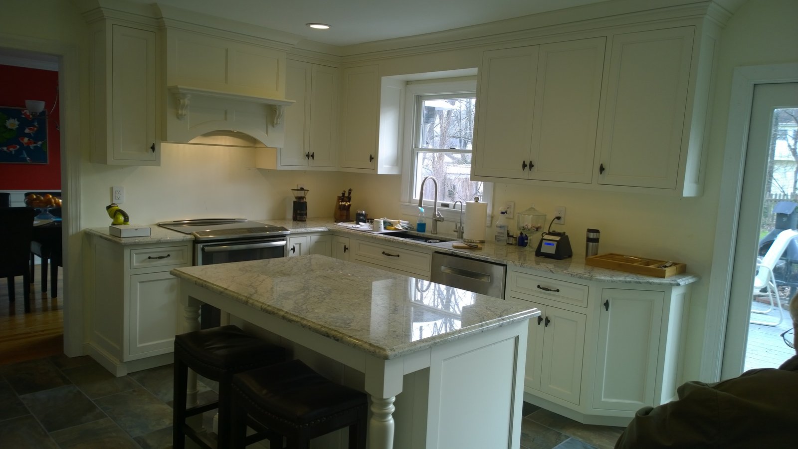 White custom kitchen with tall cabinetry built in Pennsylvania