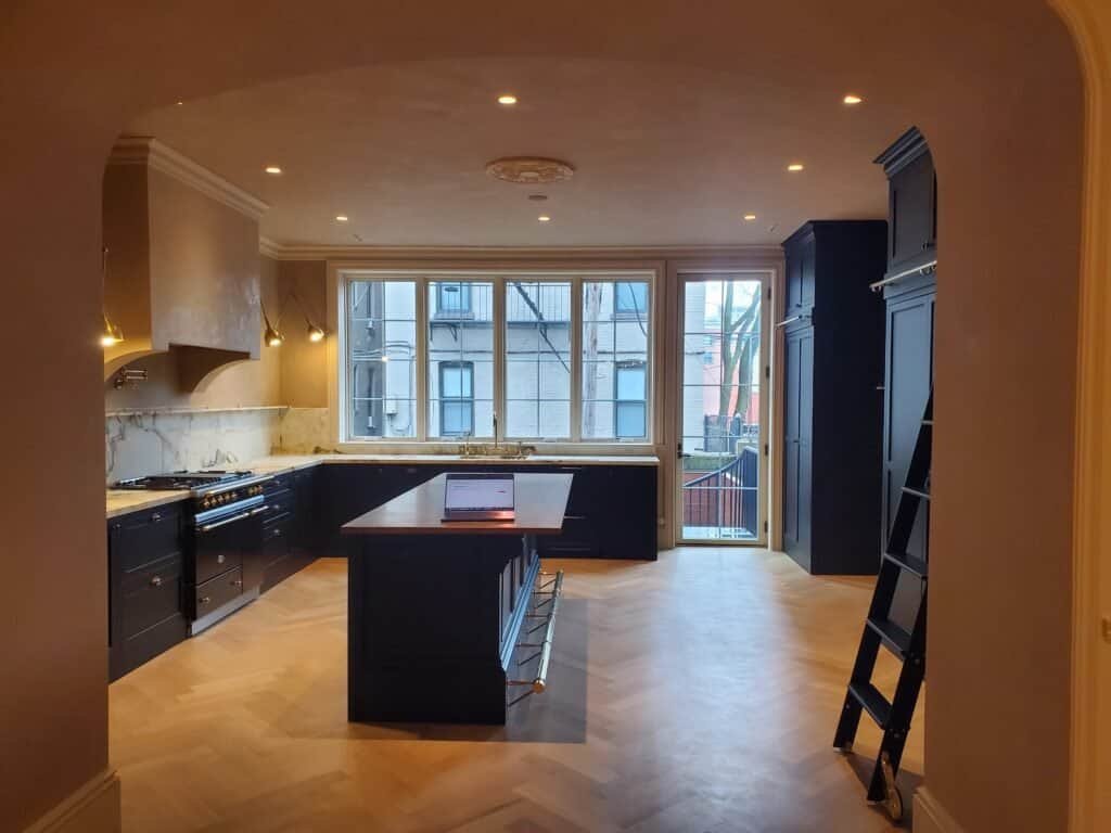 Modern kitchen with large windows